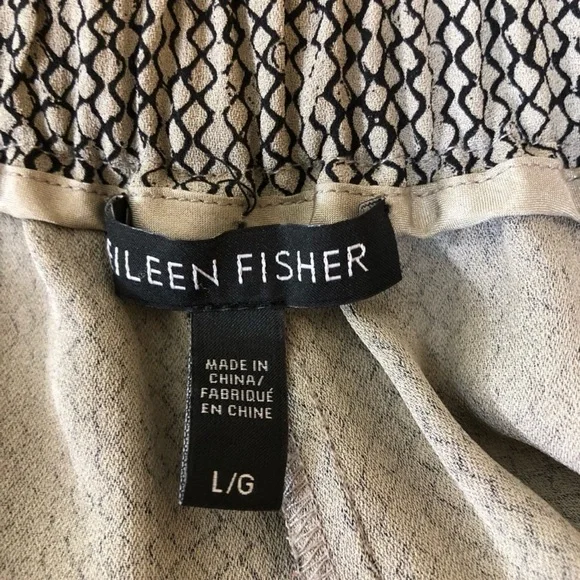 Eileen Fisher Silk Gray and Beige Elastic-Waist Full-Length Pant Large - Picture 6 of 13